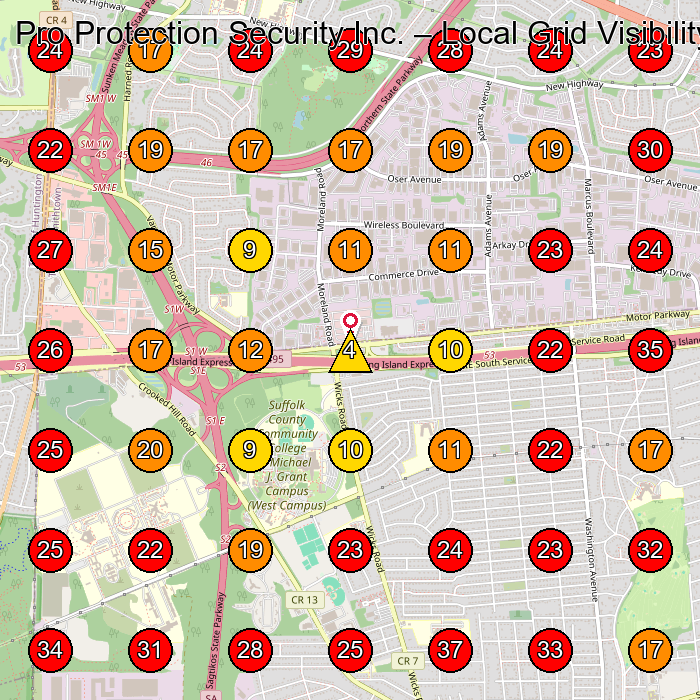 Pro Protection Security Inc. GeoGrid visibility map for Security Guard Service in Deer Park